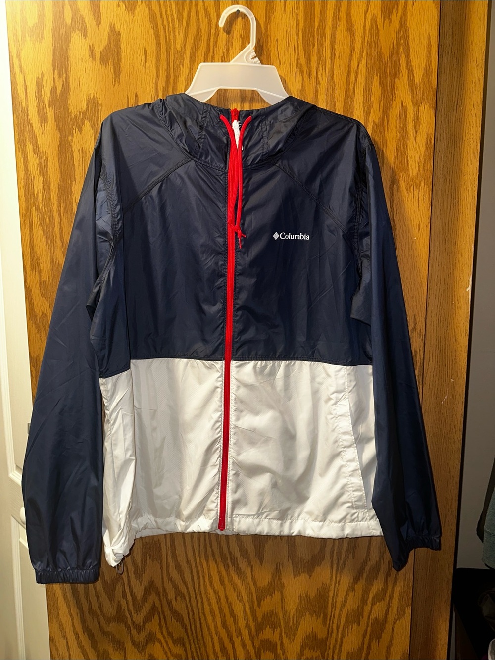 Columbia Navy, White & Red Colorblock Windbreaker Jacket